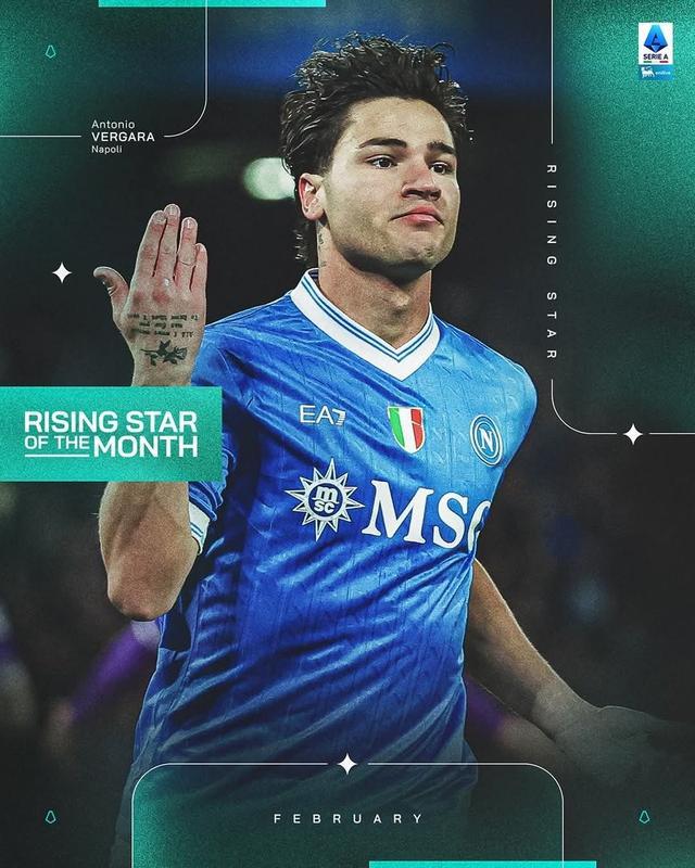 官方：那不勒斯中场韦尔加拉当选意甲2月最佳U23球员