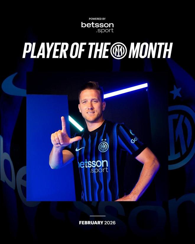 官方：泽林斯基当选国米2月最佳球员