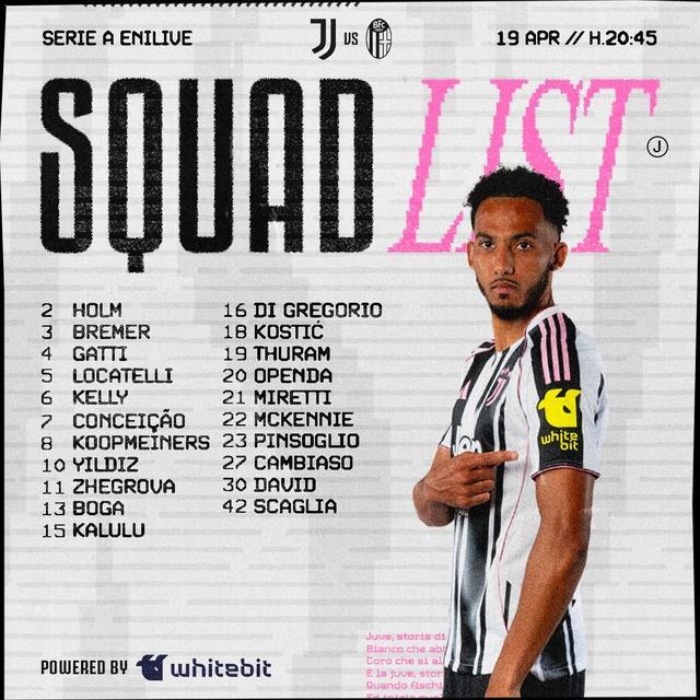 尤文公布战博洛尼亚大名单：伊尔迪兹领衔，麦肯尼解禁回归