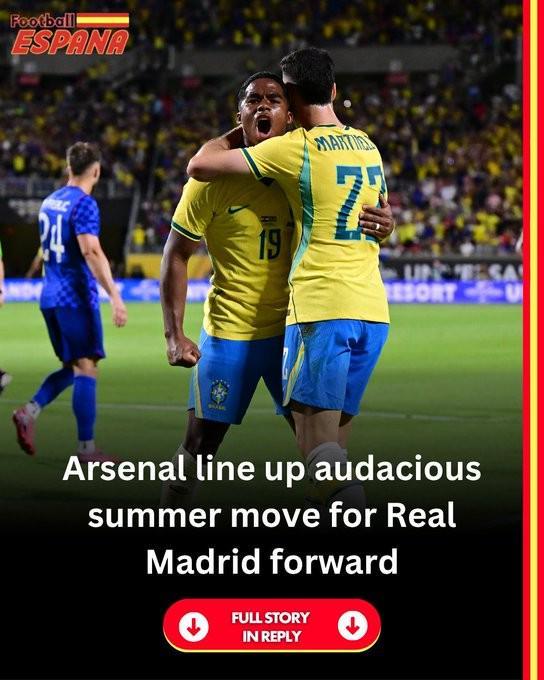 西媒：阿森纳关注皇马前锋恩德里克，今夏酝酿引援操作