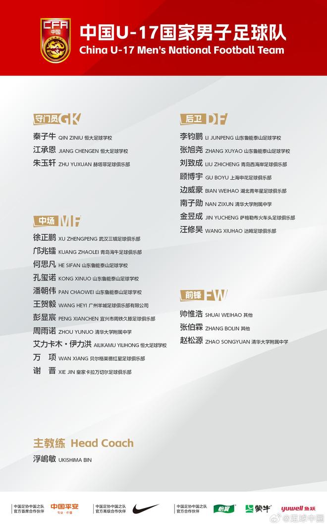 U17国足出征亚洲杯名单：邝兆镭、万项、谢晋、帅惟浩在列